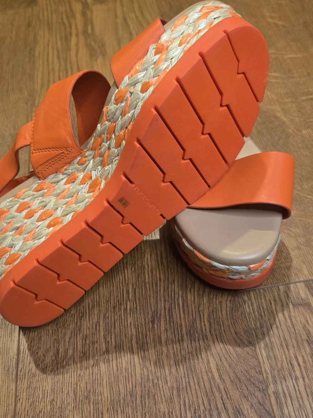 NEW Vince Camuto Orange Leather Platform Wedge Sandals Espadrille Women's 6M